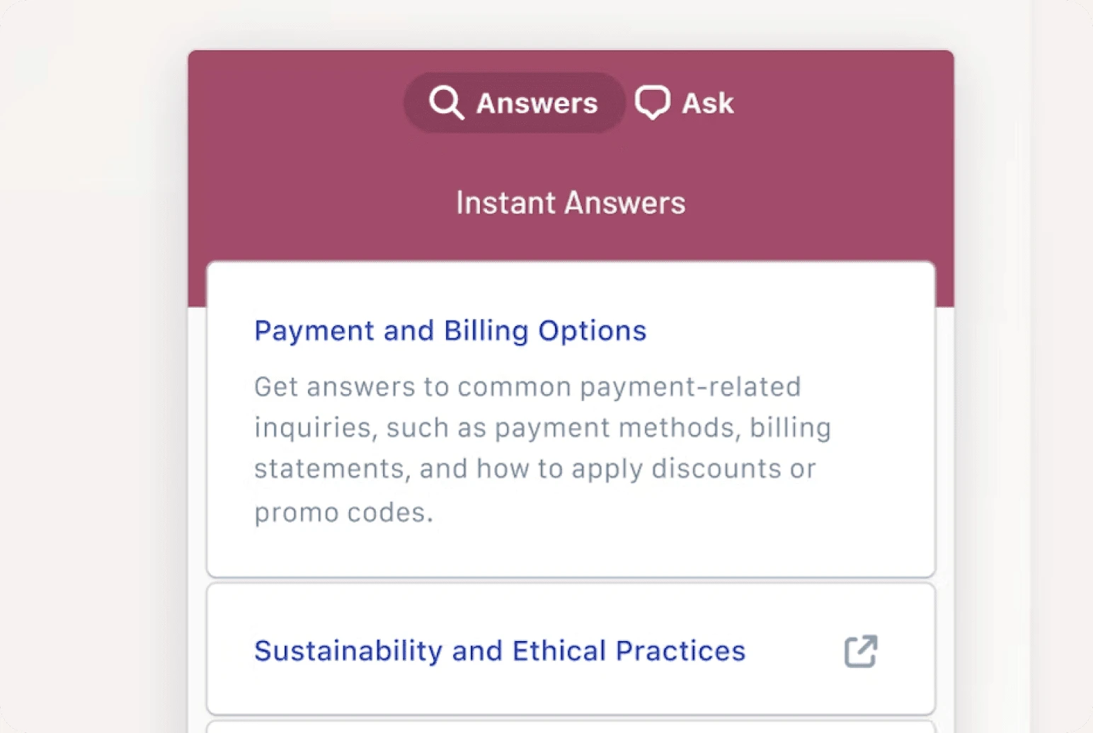 Payment and billing options FAQ alongside simple explanation below