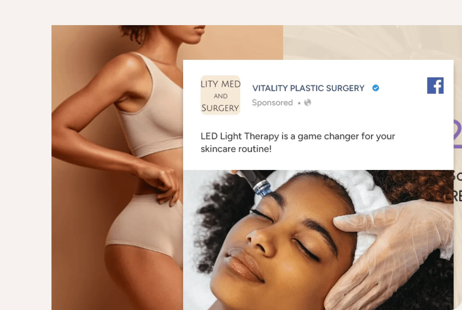 Vitality Plastic Surgery LED light therapy sponsored post on Facebook