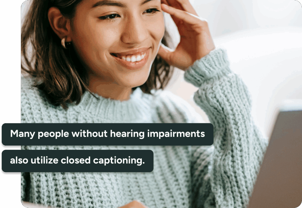 woman looking at services using hearing assistance