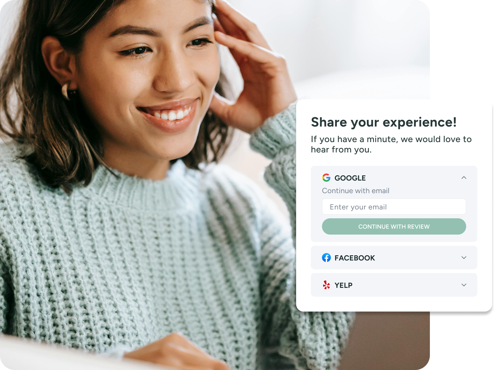 happy med spa patient leaving a positive review after visiting