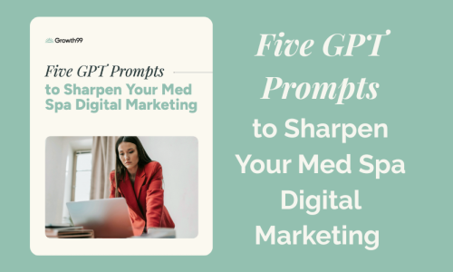 Free ChatGPT prompts for med spa owners guide preview showing 5 proven AI marketing strategies including ad copy, SEO content, social media funnels, email automation, and Google Ads optimization